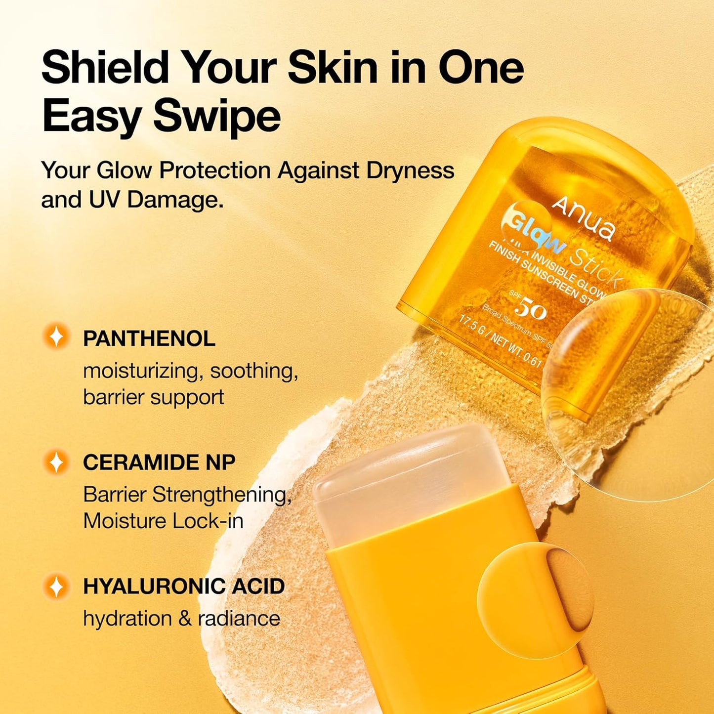 Invisible Glow Sun Stick, SPF 50, Broad Spectrum UV Protection, Lightweight Sheer Finish for All Skin Types, No White Cast, Easy Reapplication, Korean Skincare, 0.61 Oz