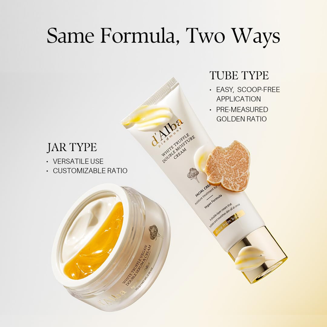 White Truffle Double Serum & Cream, Vegan Skincare, 2-In-1 Face Moisturizer, Vegan Collagen, Skin Firming and Tightening, Non Comedogenic, All Skin Types (2.46 Oz)