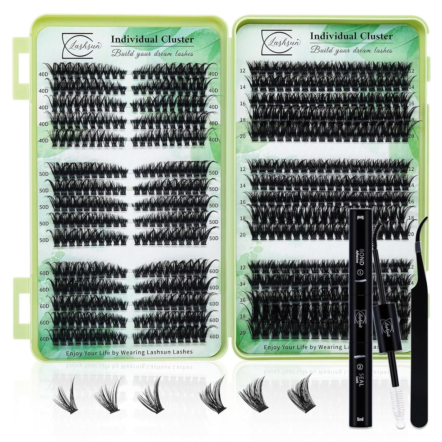 Lash Clusters Kit Wispy DIY Lash Extension Kit 640Pcs Cat Eye Lashes Volume Cluster Eyelash DIY Lashes at Home or Travel with Lash Bond and Seal,Lash Tweezers(Cat Eye 30D+40D+50D+60D Lash Kit)