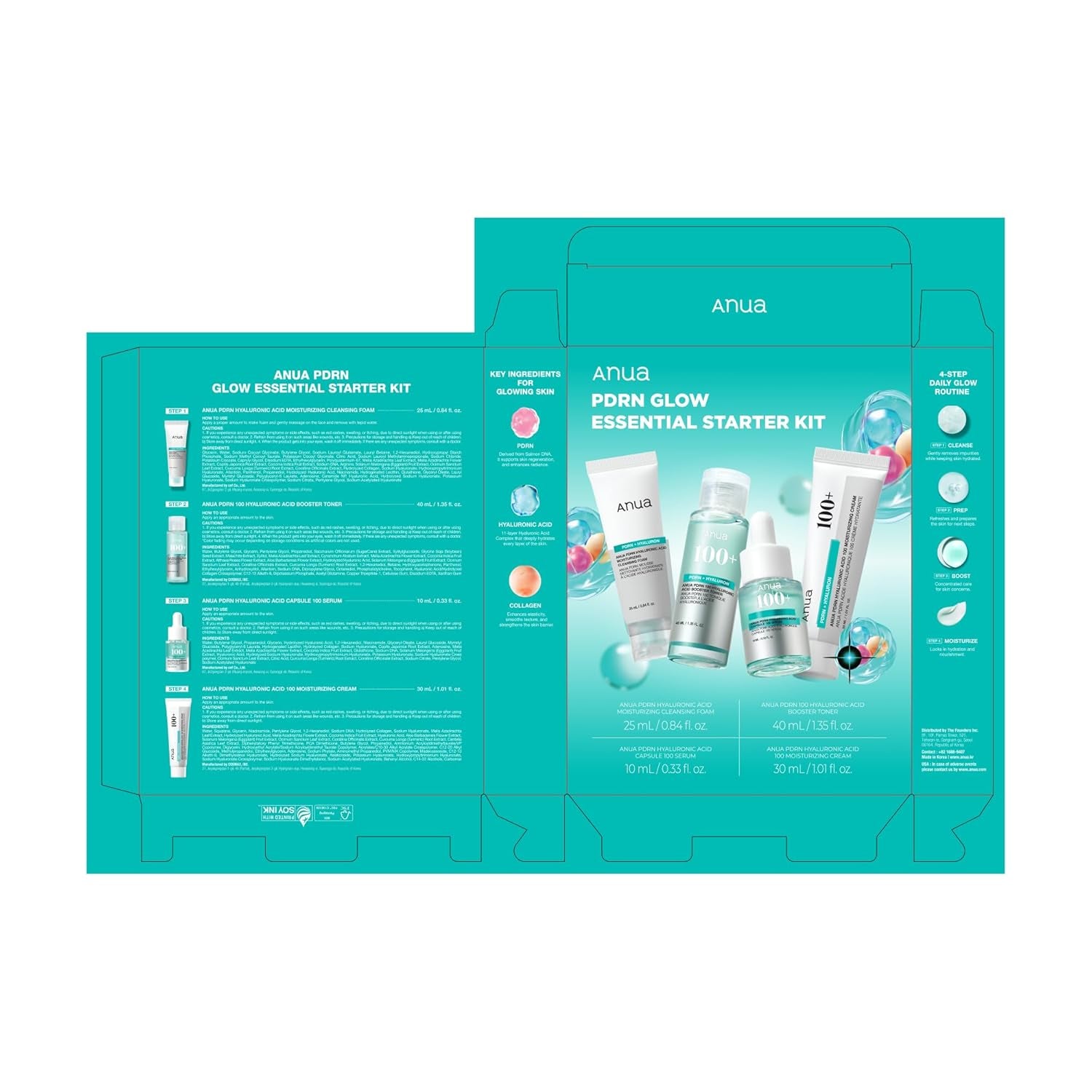 Salmon DNA PDRN Glow Essential Starter Kit, Hyaluronic Acid Skincare Set, Glass Skin Routine with Firming & Hydrating Cleanser, Toner, Serum & Cream, Mini Travel Essentials, Korean Skincare Gift