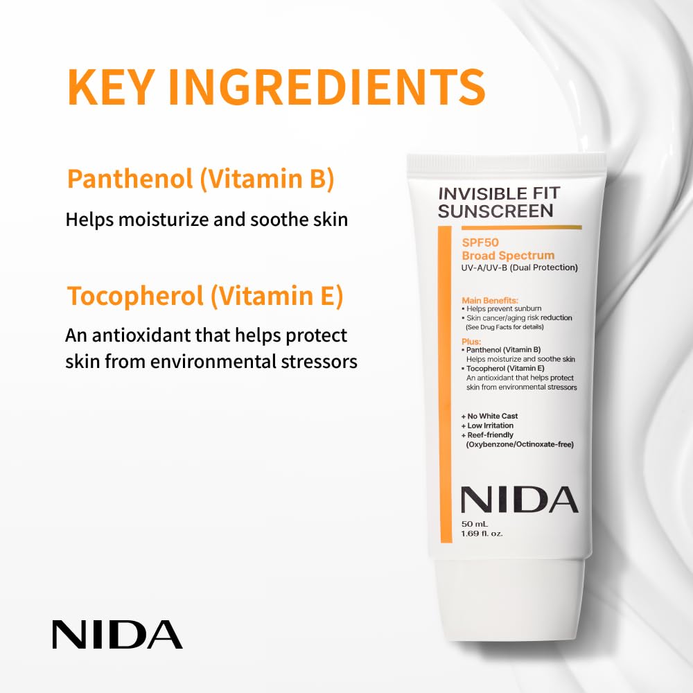 Invisible Fit Sunscreen SPF 50 Broad Spectrum UV-A/UV-B Protection | No White Cast, Low Irritation, Hydrating Lotion-Like Lightweight Glow Sunscreen for All Skin Types | 1.69 Fl. Oz., 50Ml