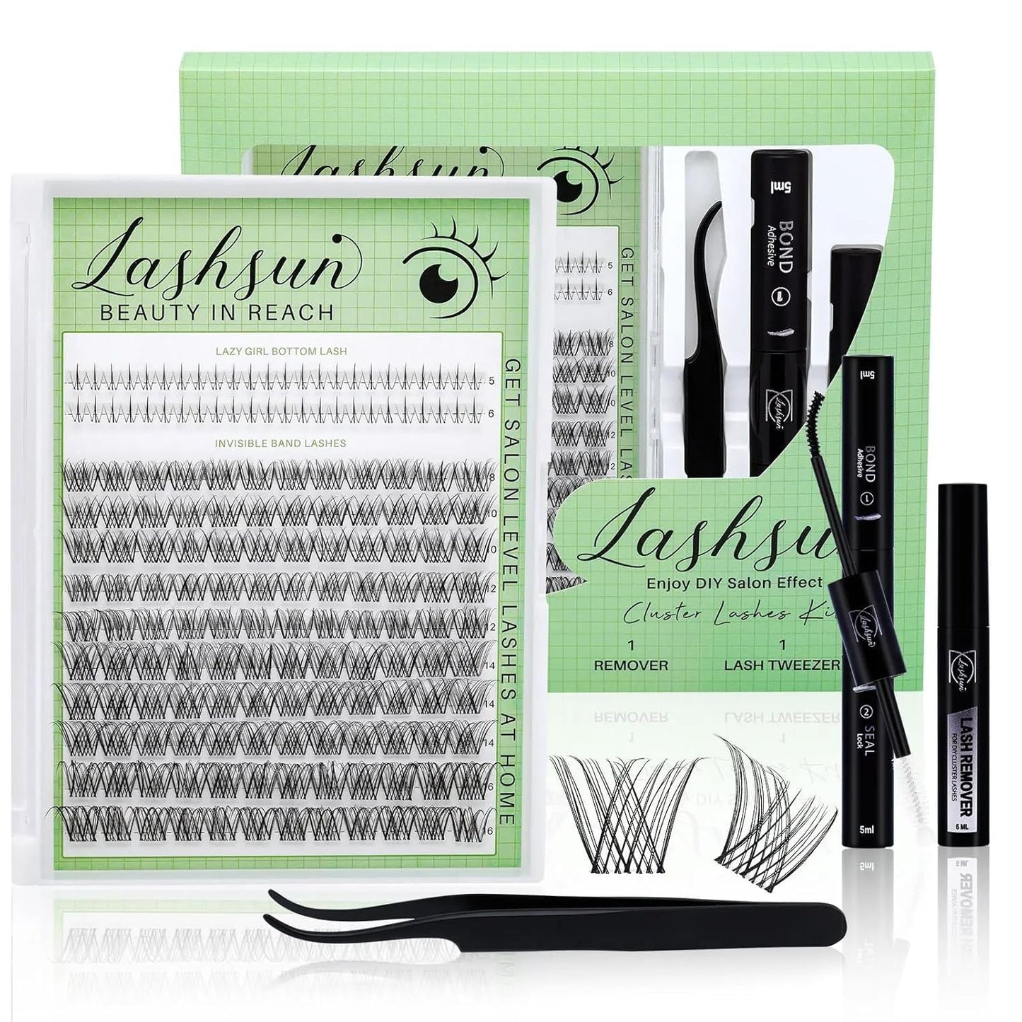 Lash Clusters Kit Wispy DIY Lash Extension Kit 640Pcs Cat Eye Lashes Volume Cluster Eyelash DIY Lashes at Home or Travel with Lash Bond and Seal,Lash Tweezers(Cat Eye 30D+40D+50D+60D Lash Kit)
