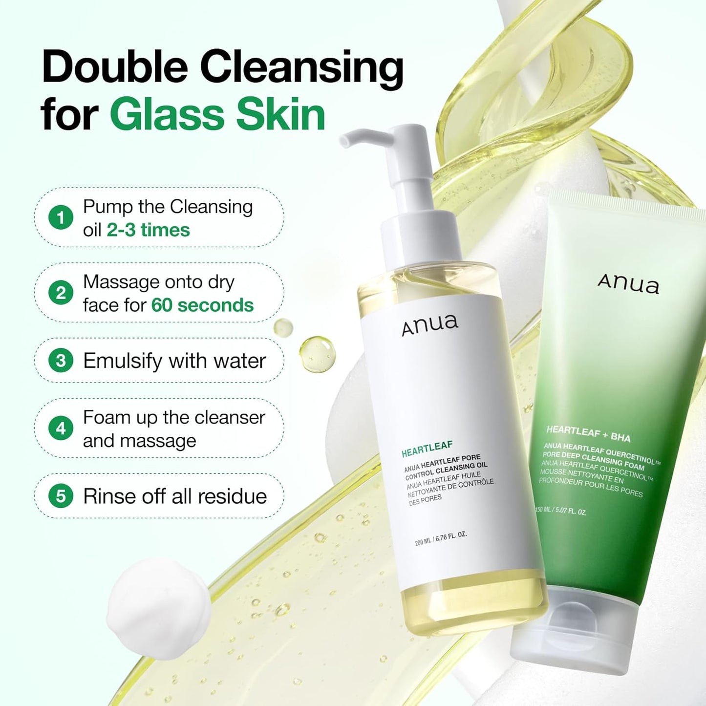Double Cleansing Duo for Facial Cleansing, Heartleaf Pore Control Cleansing Oil & Quercetinol Deep Cleansing Foam, Makeup Remover Face Wash, Blackhead Care, Korean Skincare