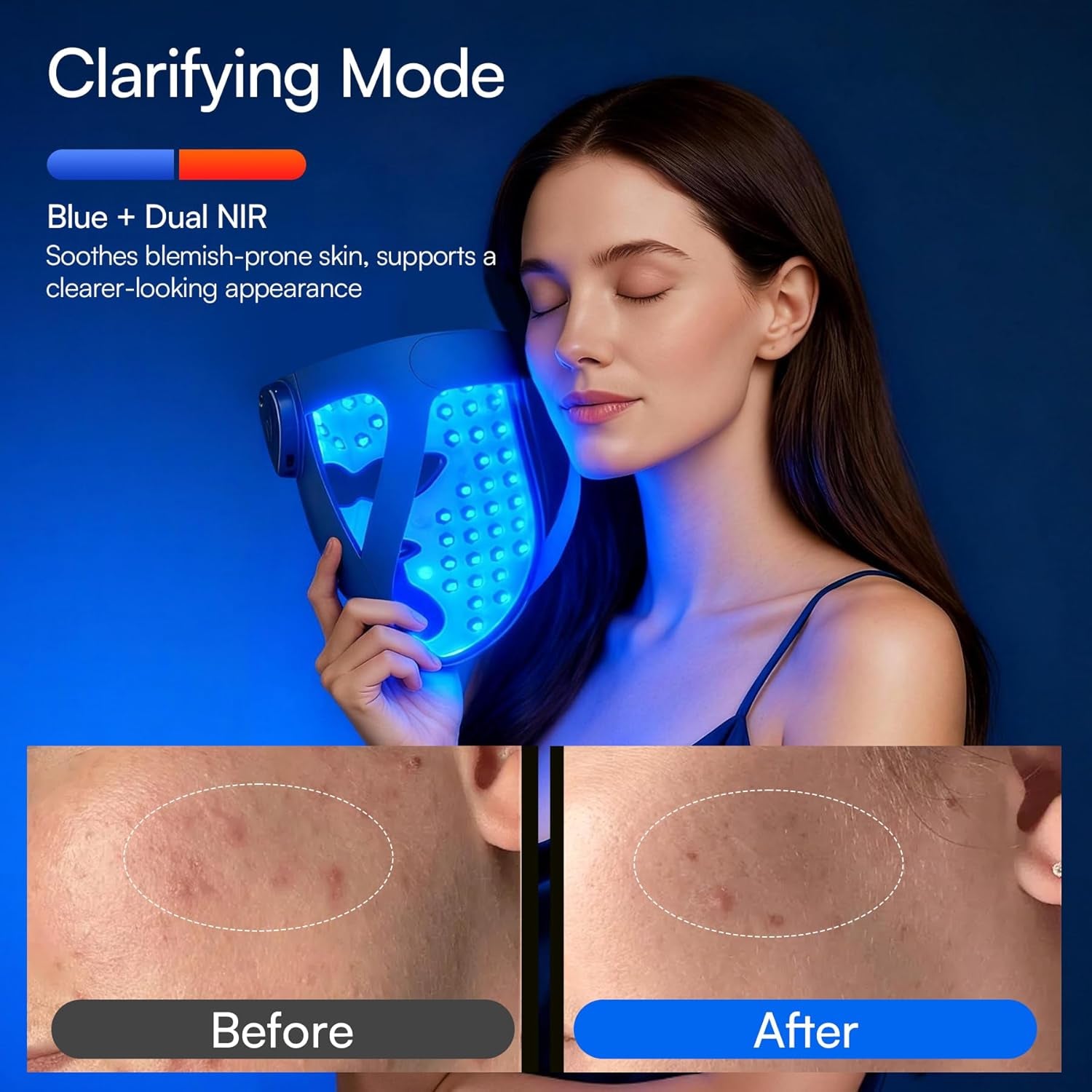 Glow 4D Wireless Red Light Therapy Mask for Face – Dual NIR, 320 Leds, 4 Modes, Under-Eye Cooling, Cordless & Rechargeable LED Face Mask for Home & Travel, Skincare Gifts for Women Mom Wife, Blue