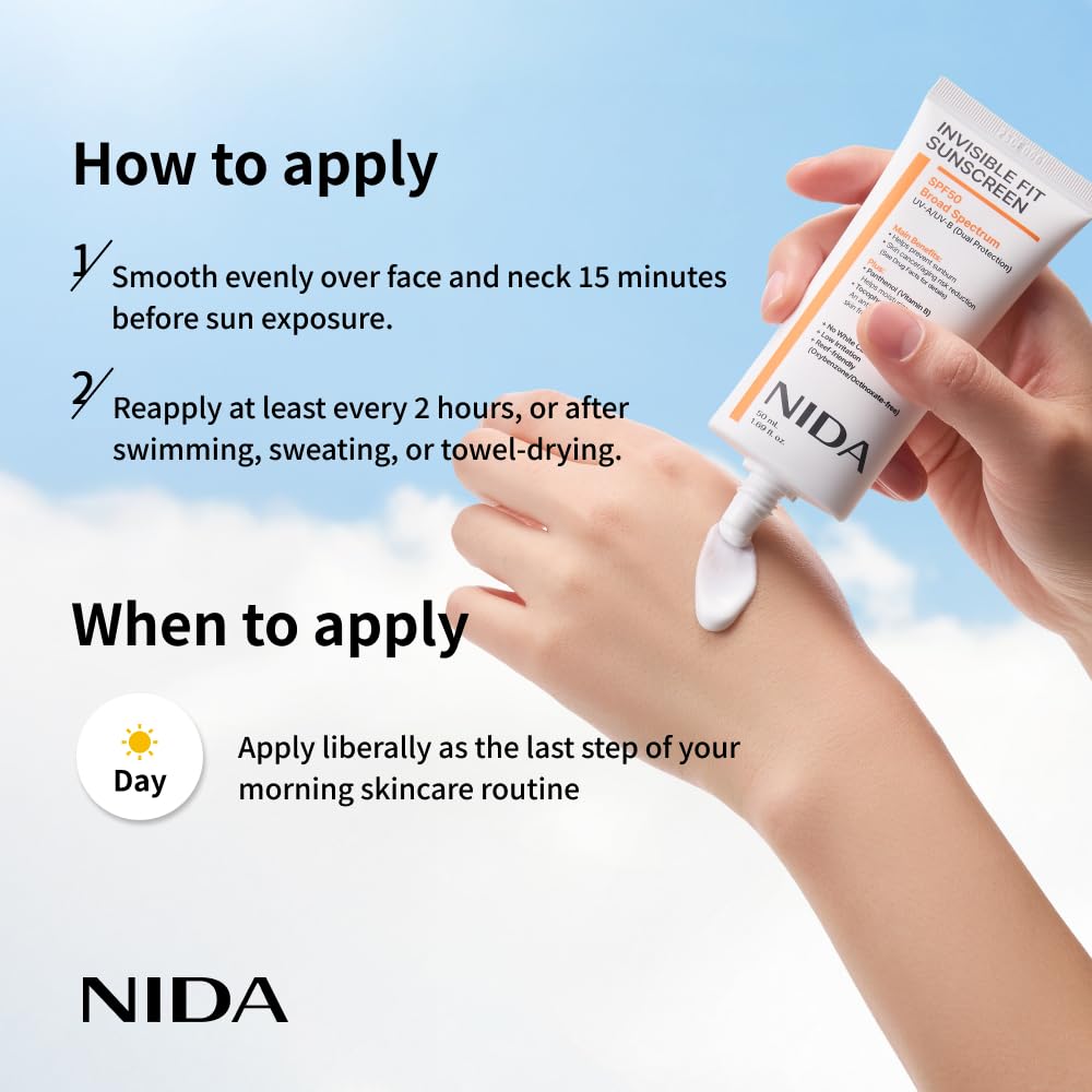 Invisible Fit Sunscreen SPF 50 Broad Spectrum UV-A/UV-B Protection | No White Cast, Low Irritation, Hydrating Lotion-Like Lightweight Glow Sunscreen for All Skin Types | 1.69 Fl. Oz., 50Ml