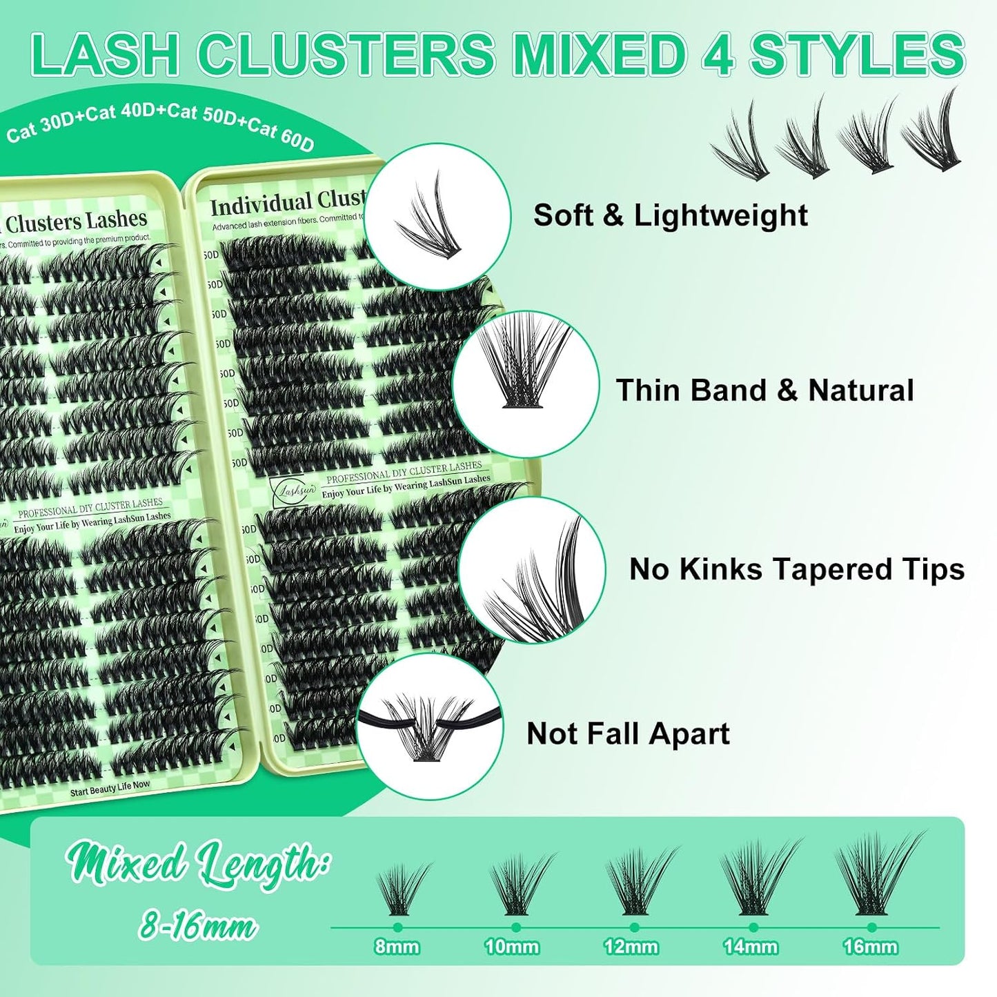 Lash Clusters Kit Wispy DIY Lash Extension Kit 640Pcs Cat Eye Lashes Volume Cluster Eyelash DIY Lashes at Home or Travel with Lash Bond and Seal,Lash Tweezers(Cat Eye 30D+40D+50D+60D Lash Kit)
