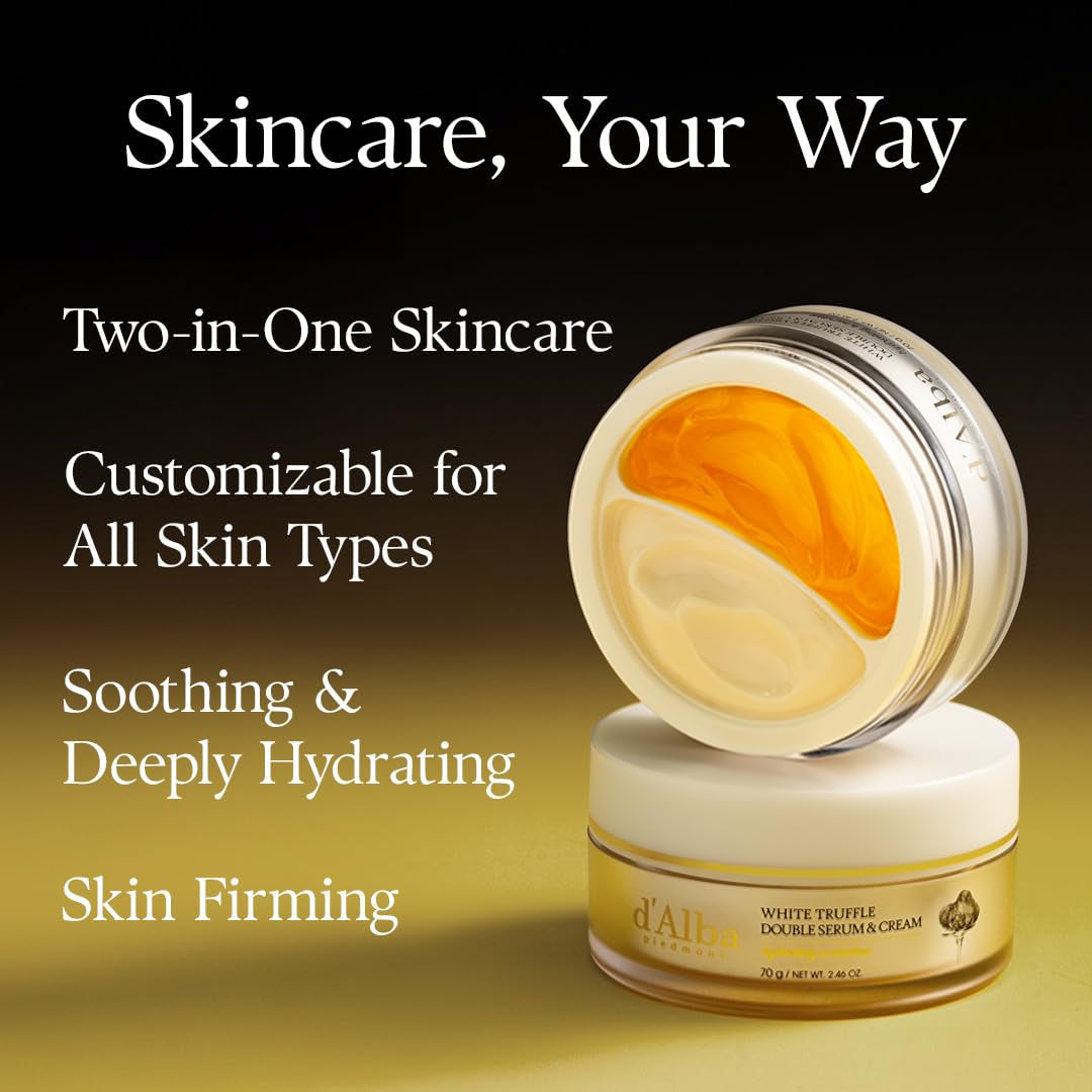 White Truffle Double Serum & Cream, Vegan Skincare, 2-In-1 Face Moisturizer, Vegan Collagen, Skin Firming and Tightening, Non Comedogenic, All Skin Types (2.46 Oz)