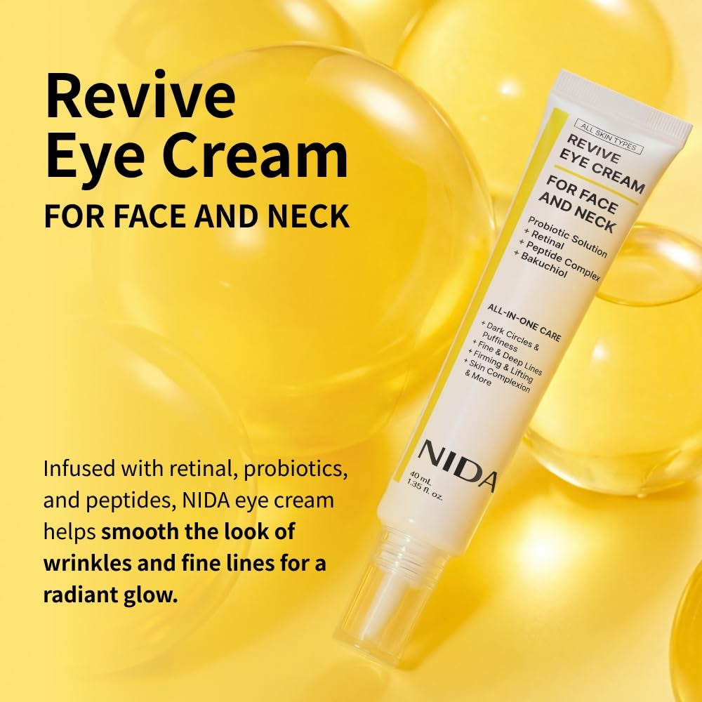 Revive Eye Cream for Face and Neck | Probiotics Lystate Solution, Retinal, Peptide Complex, Bakuchiol | Wrinkles, Fine Lines, Cell Turnover, Firm Skin Texture, Radiant Skin | 1.35 Fl. Oz., 40Ml
