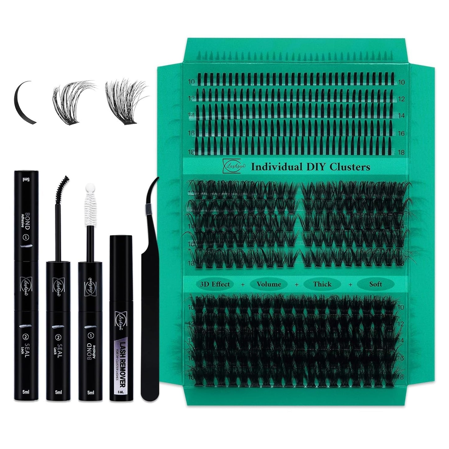 Lash Clusters Kit Wispy DIY Lash Extension Kit 640Pcs Cat Eye Lashes Volume Cluster Eyelash DIY Lashes at Home or Travel with Lash Bond and Seal,Lash Tweezers(Cat Eye 30D+40D+50D+60D Lash Kit)