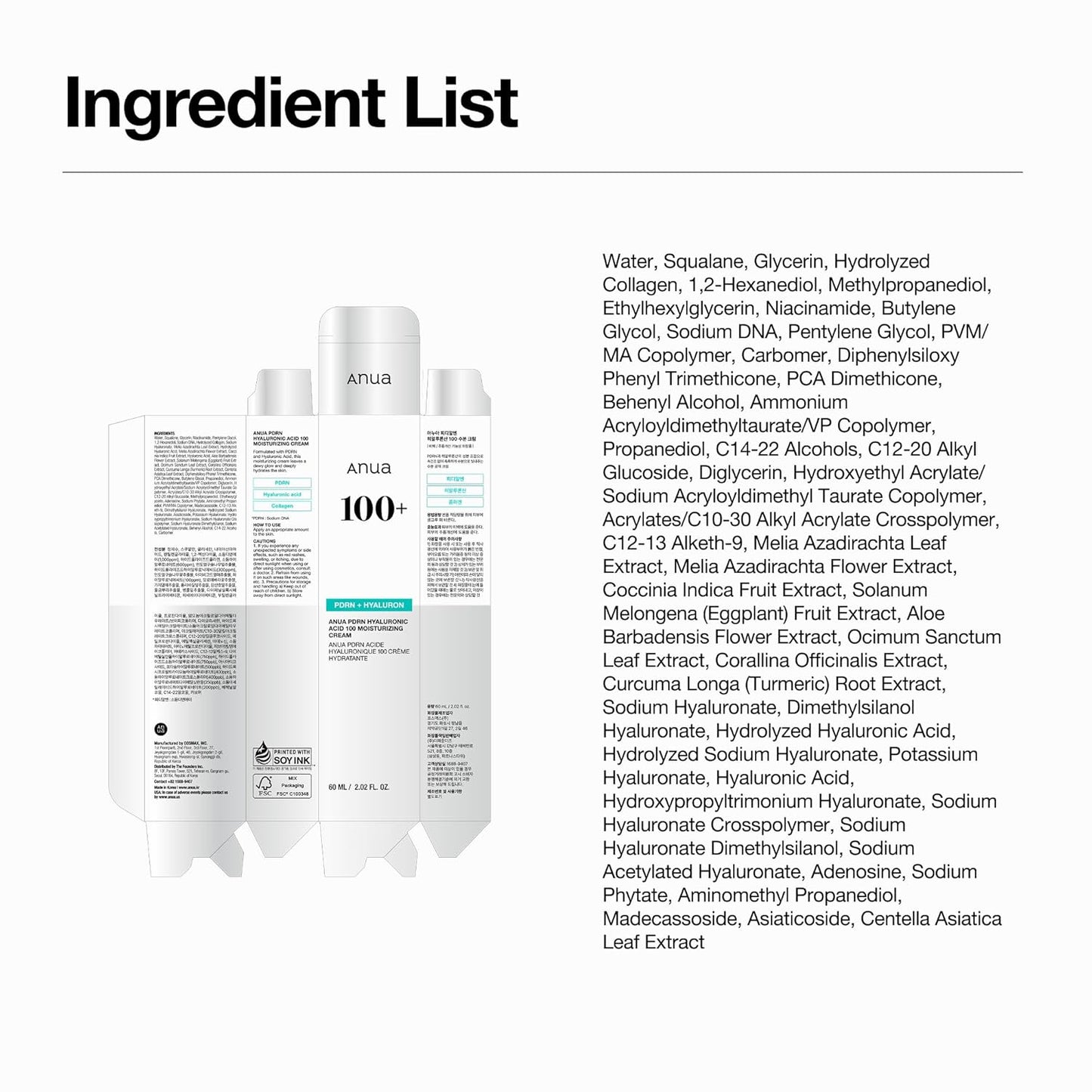 PDRN Hyaluronic Acid 100 Moisturizing Cream, Lightweight, Non-Greasy Hydrating Face Moisturizer with Salmon DNA for Glass Skin, Korean Skincare (2.02 Fl Oz)