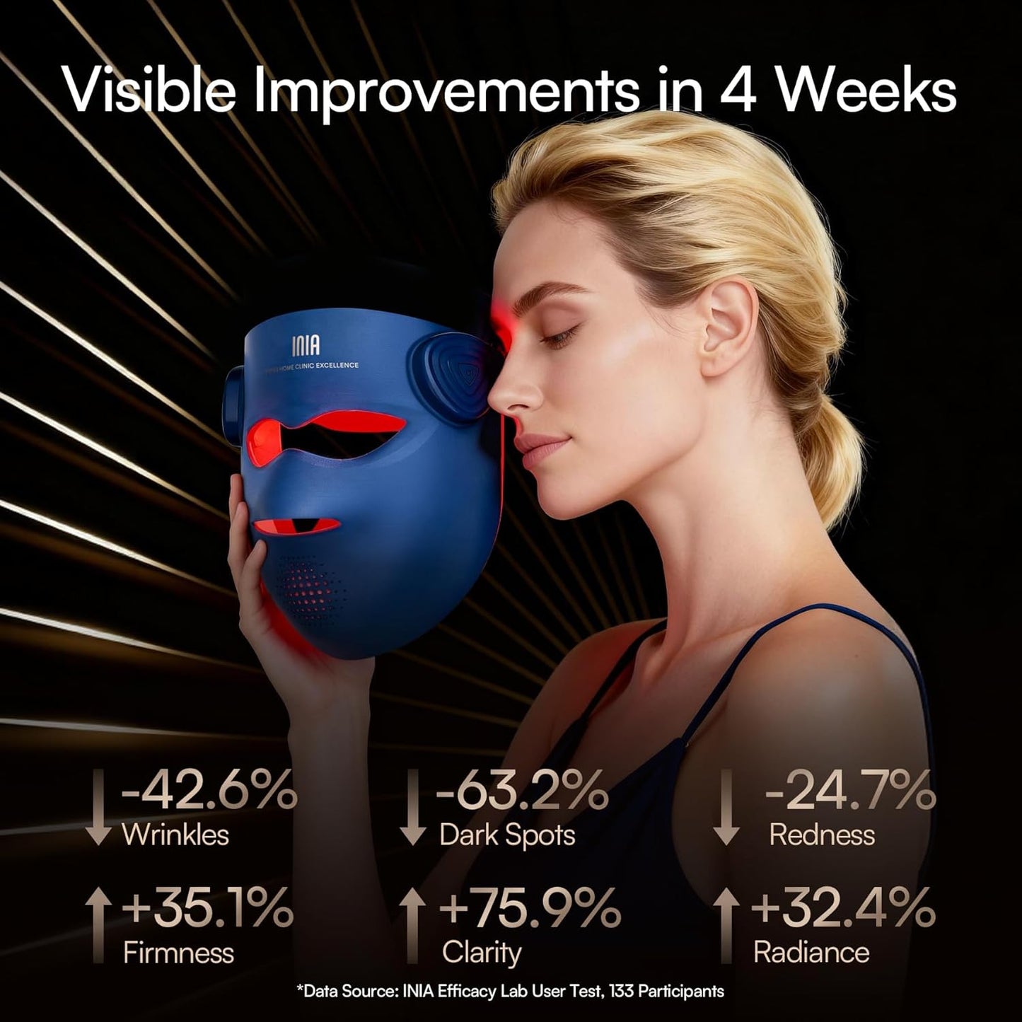 Glow 4D Wireless Red Light Therapy Mask for Face – Dual NIR, 320 Leds, 4 Modes, Under-Eye Cooling, Cordless & Rechargeable LED Face Mask for Home & Travel, Skincare Gifts for Women Mom Wife, Blue