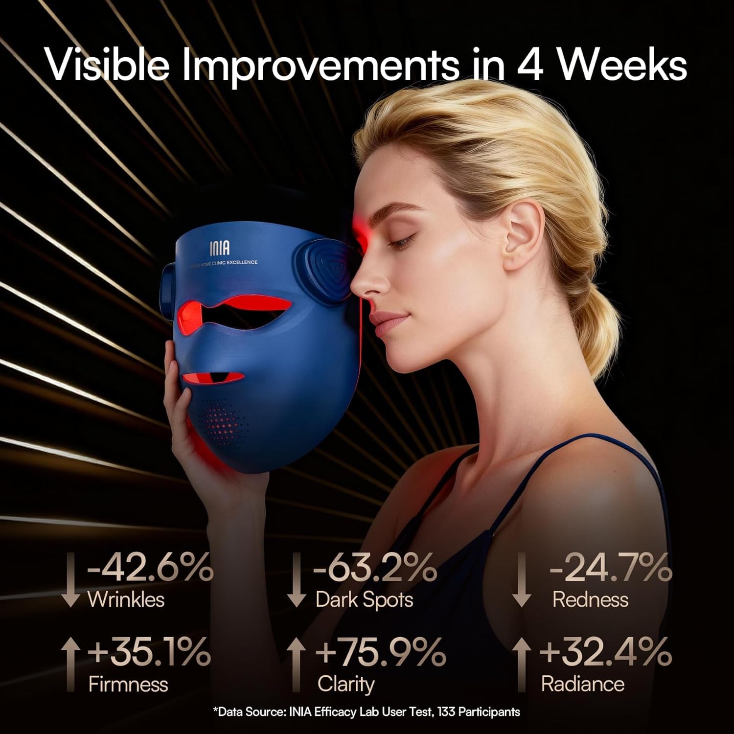 Glow 4D Wireless Red Light Therapy Mask for Face – Dual NIR, 320 Leds, 4 Modes, Under-Eye Cooling, Cordless & Rechargeable LED Face Mask for Home & Travel, Skincare Gifts for Women Mom Wife, Blue