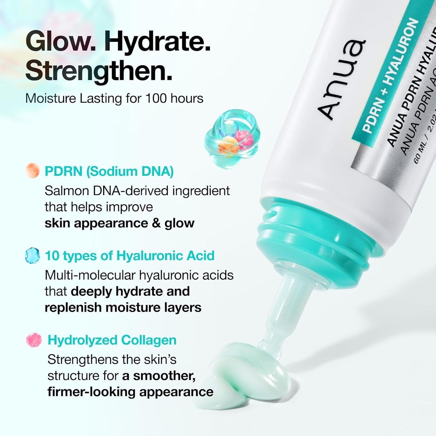 PDRN Hyaluronic Acid 100 Moisturizing Cream, Lightweight, Non-Greasy Hydrating Face Moisturizer with Salmon DNA for Glass Skin, Korean Skincare (2.02 Fl Oz)