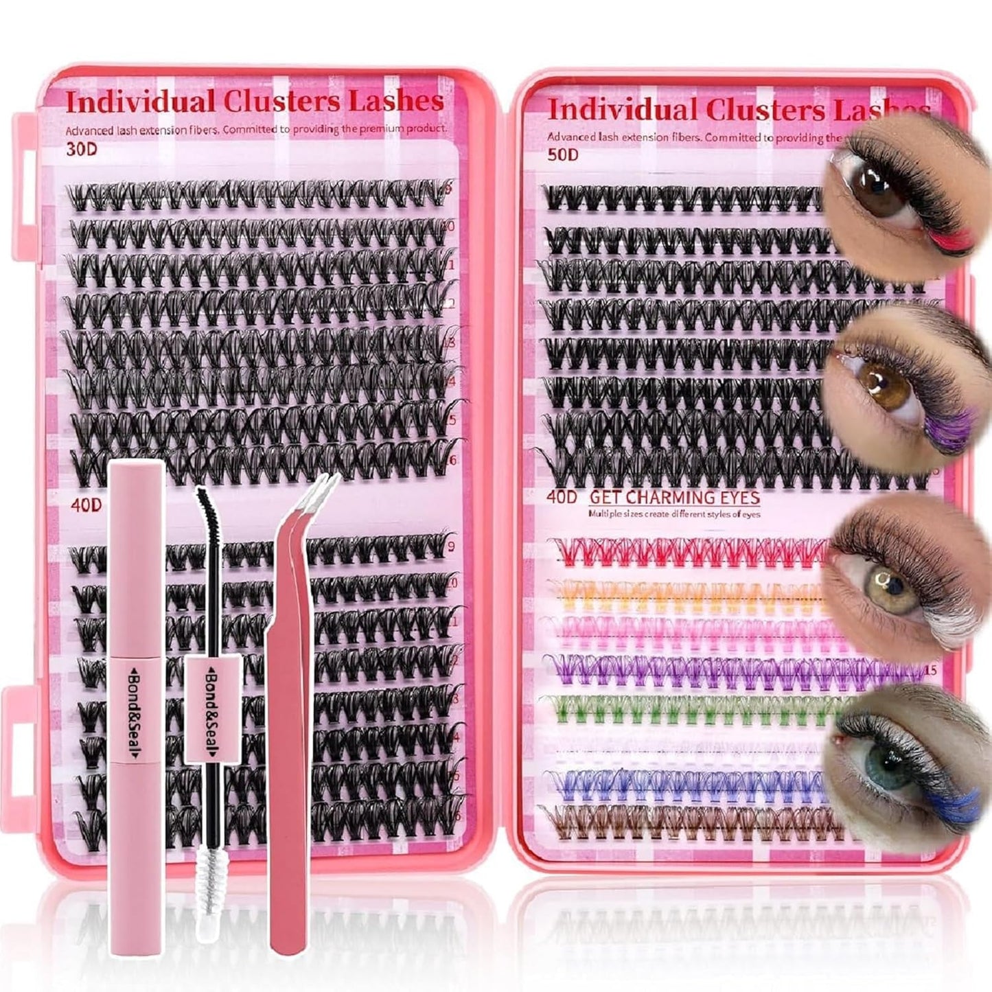 Lash Clusters Kit Wispy DIY Lash Extension Kit 640Pcs Cat Eye Lashes Volume Cluster Eyelash DIY Lashes at Home or Travel with Lash Bond and Seal,Lash Tweezers(Cat Eye 30D+40D+50D+60D Lash Kit)