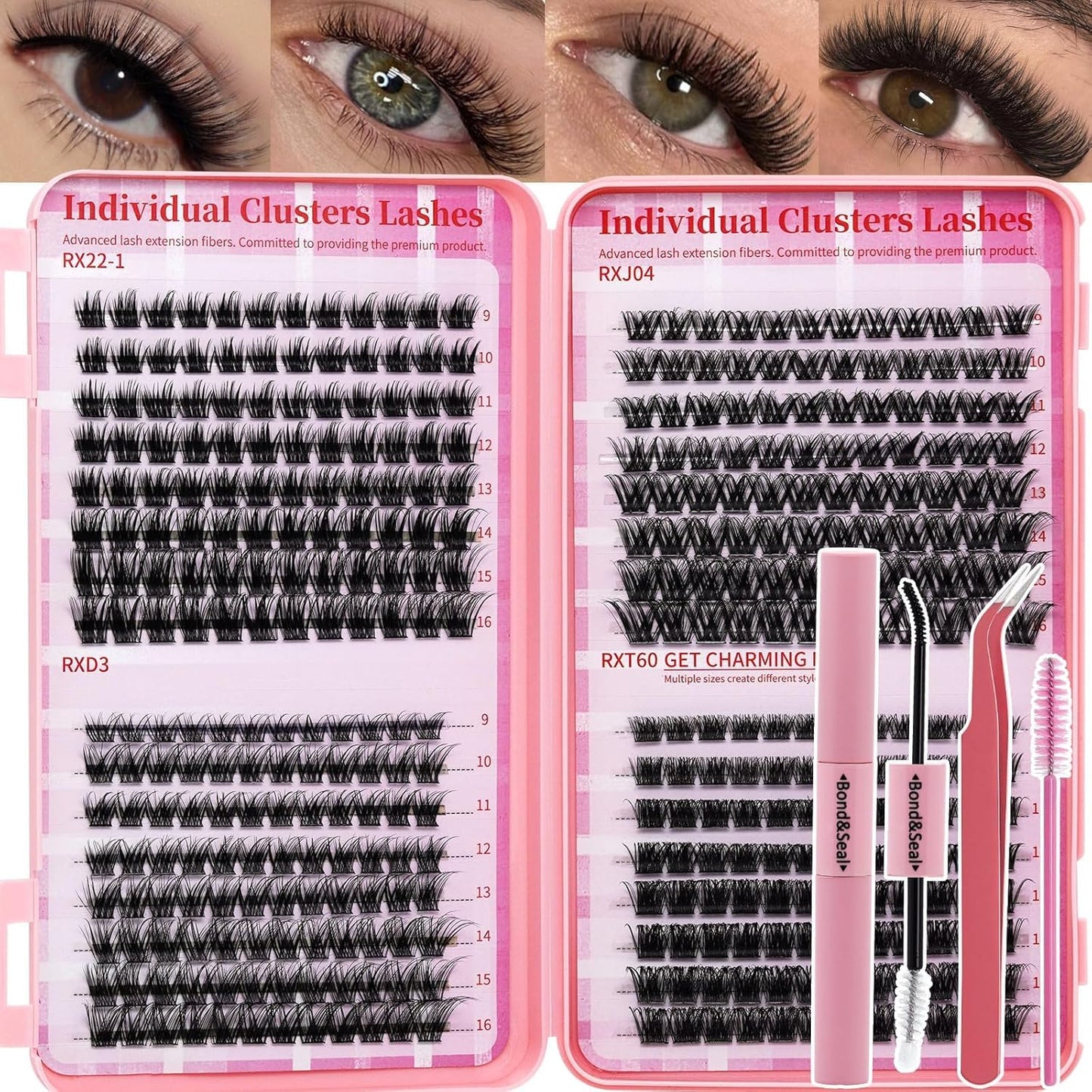 Lash Clusters Kit Wispy DIY Lash Extension Kit 640Pcs Cat Eye Lashes Volume Cluster Eyelash DIY Lashes at Home or Travel with Lash Bond and Seal,Lash Tweezers(Cat Eye 30D+40D+50D+60D Lash Kit)