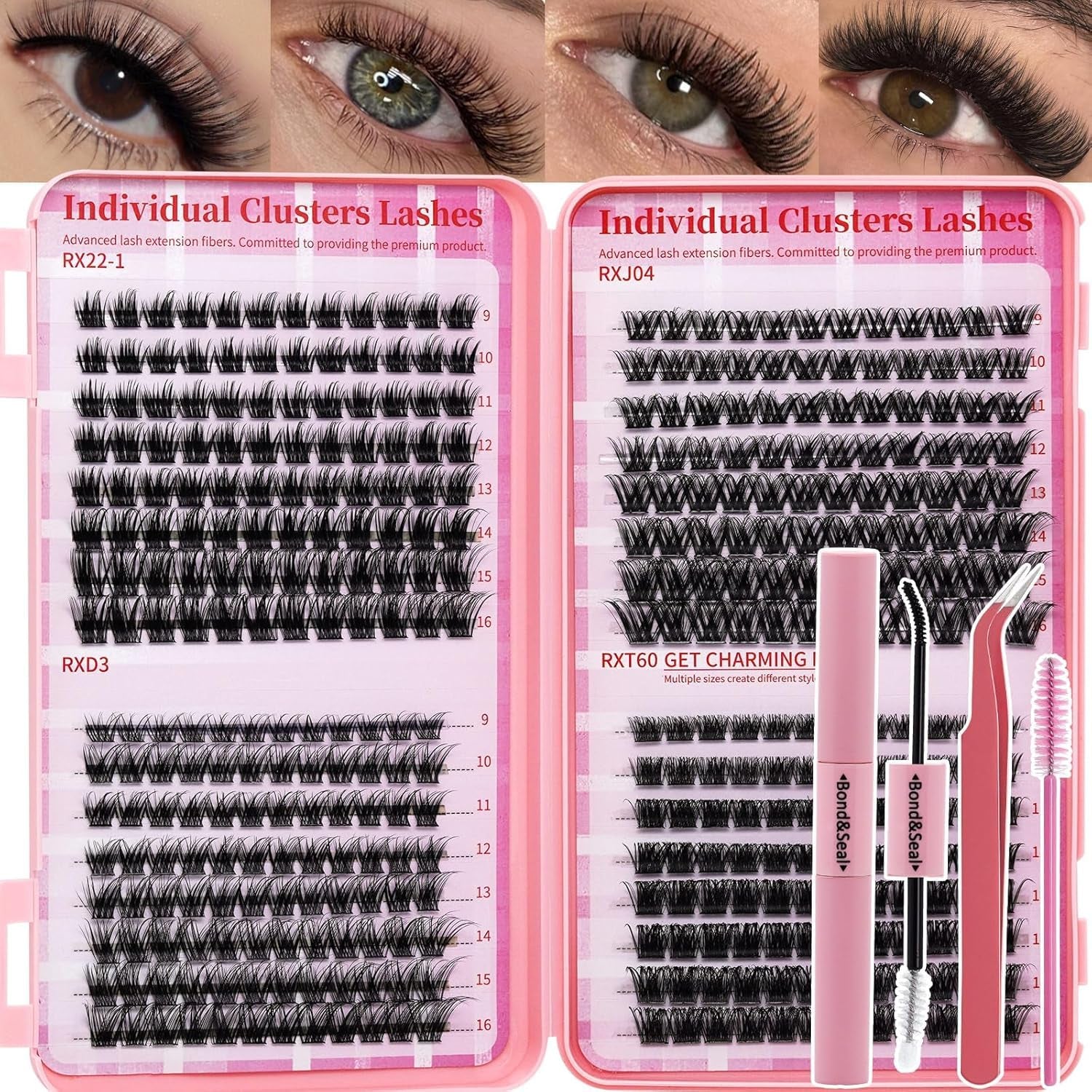 Lash Clusters Kit Wispy DIY Lash Extension Kit 640Pcs Cat Eye Lashes Volume Cluster Eyelash DIY Lashes at Home or Travel with Lash Bond and Seal,Lash Tweezers(Cat Eye 30D+40D+50D+60D Lash Kit)