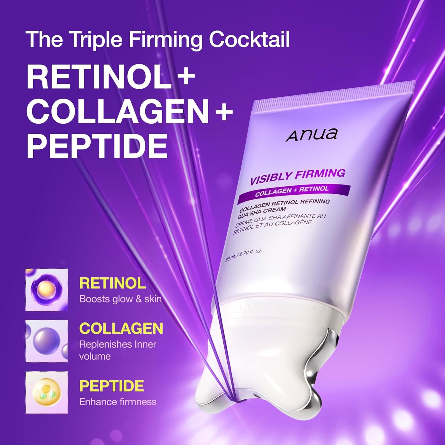 Collagen Retinol Refining Gua Sha Cream, Neck Cream for Lifting & Firming, Jawline to Décolleté, Daily Moisturizer, Fine Line Care, Neck Massager, Korean Skin Care, 2.7Fl.Oz
