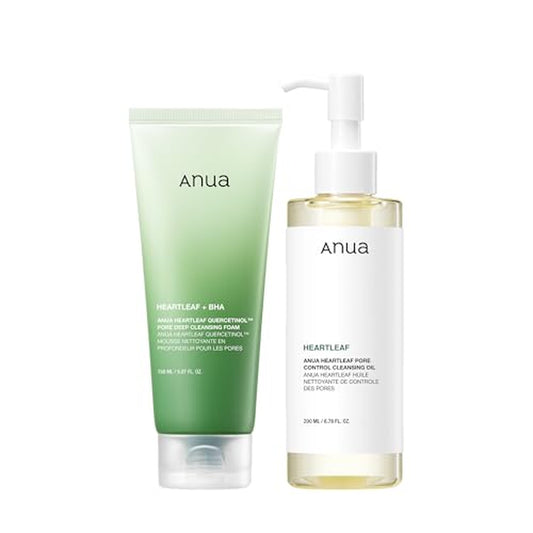 Double Cleansing Duo for Facial Cleansing, Heartleaf Pore Control Cleansing Oil & Quercetinol Deep Cleansing Foam, Makeup Remover Face Wash, Blackhead Care, Korean Skincare