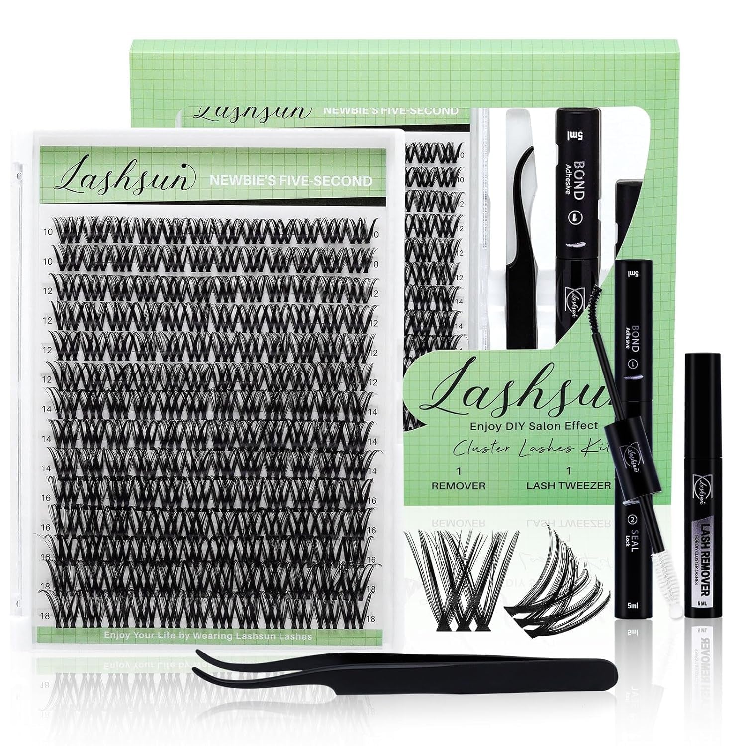 Lash Clusters Kit Wispy DIY Lash Extension Kit 640Pcs Cat Eye Lashes Volume Cluster Eyelash DIY Lashes at Home or Travel with Lash Bond and Seal,Lash Tweezers(Cat Eye 30D+40D+50D+60D Lash Kit)