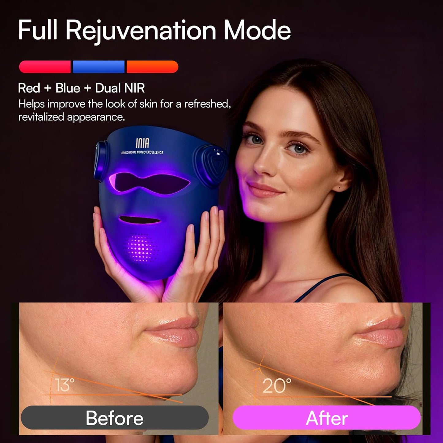 Glow 4D Wireless Red Light Therapy Mask for Face – Dual NIR, 320 Leds, 4 Modes, Under-Eye Cooling, Cordless & Rechargeable LED Face Mask for Home & Travel, Skincare Gifts for Women Mom Wife, Blue