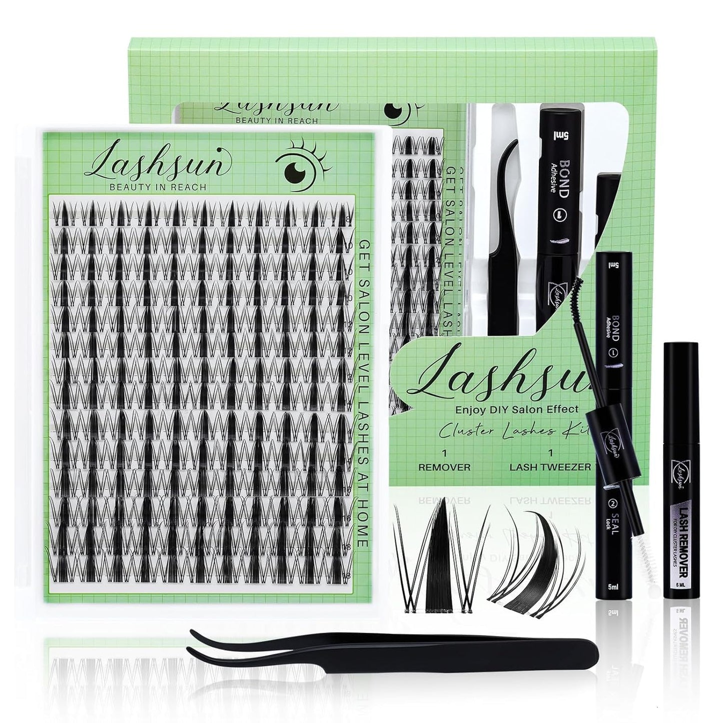Lash Clusters Kit Wispy DIY Lash Extension Kit 640Pcs Cat Eye Lashes Volume Cluster Eyelash DIY Lashes at Home or Travel with Lash Bond and Seal,Lash Tweezers(Cat Eye 30D+40D+50D+60D Lash Kit)