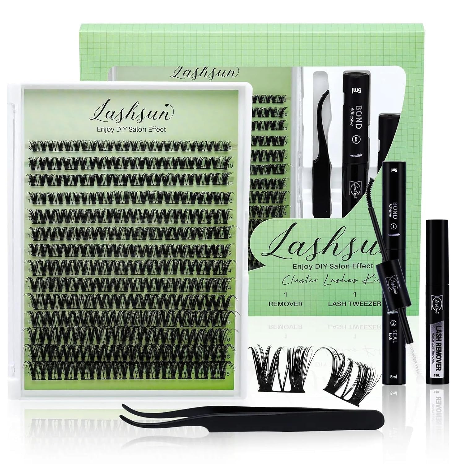 Lash Clusters Kit Wispy DIY Lash Extension Kit 640Pcs Cat Eye Lashes Volume Cluster Eyelash DIY Lashes at Home or Travel with Lash Bond and Seal,Lash Tweezers(Cat Eye 30D+40D+50D+60D Lash Kit)