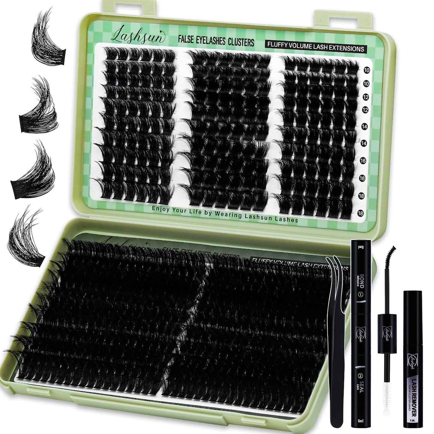 Lash Clusters Kit Wispy DIY Lash Extension Kit 640Pcs Cat Eye Lashes Volume Cluster Eyelash DIY Lashes at Home or Travel with Lash Bond and Seal,Lash Tweezers(Cat Eye 30D+40D+50D+60D Lash Kit)