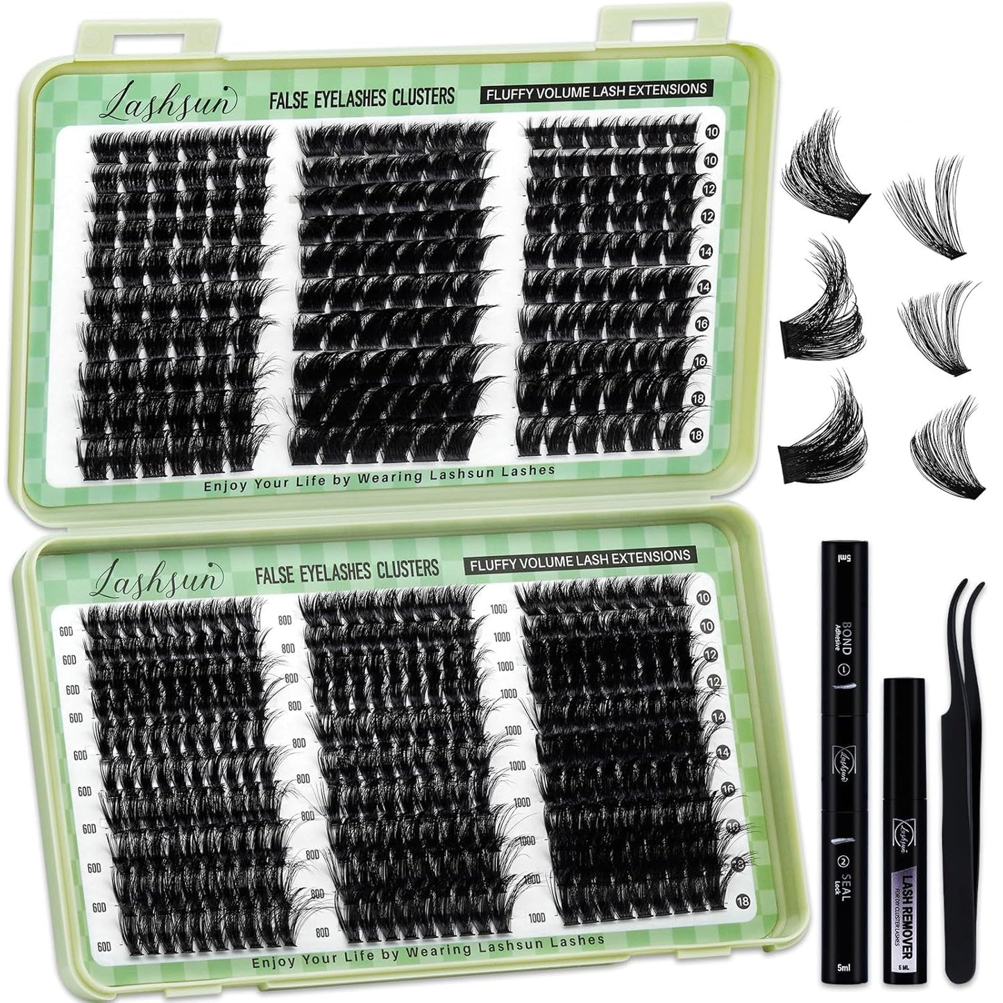 Lash Clusters Kit Wispy DIY Lash Extension Kit 640Pcs Cat Eye Lashes Volume Cluster Eyelash DIY Lashes at Home or Travel with Lash Bond and Seal,Lash Tweezers(Cat Eye 30D+40D+50D+60D Lash Kit)